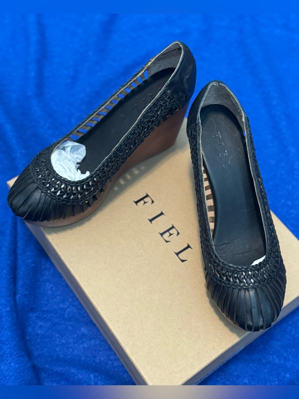FIEL Black Woven Leather Wedges - New with Box